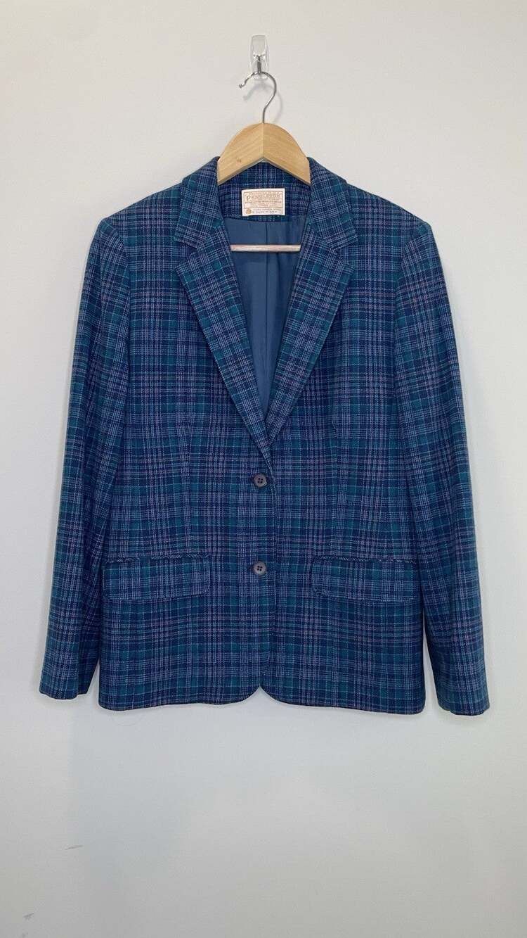 Vintage Pendleton Tartan Plaid 100% Pure Virgin Wool Blazer Jacket USA Womens M